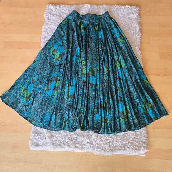Carole Little Womens Floral Patterned Maxi Skirt  Blue and Green Size 10 Fairy - Picture 2 of 7
